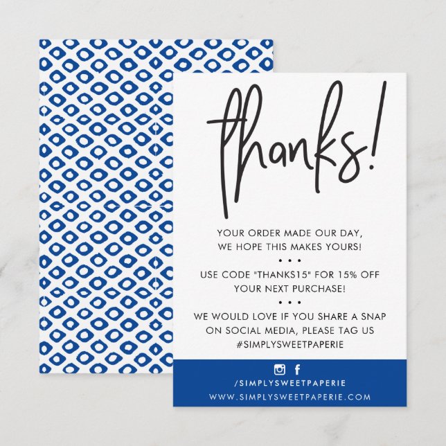 BUSINESS THANK YOU modern customer royal blue ikat (Front/Back)