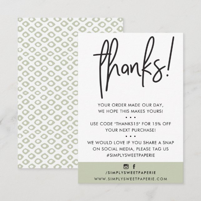 BUSINESS THANK YOU modern customer sage green ikat (Front/Back)