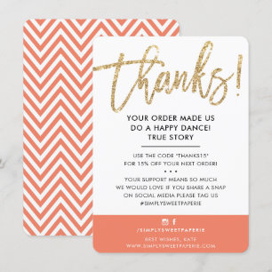 BUSINESS THANK YOU modern cute gold glitter orange