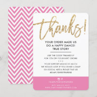 BUSINESS THANK YOU modern cute gold glitter pink