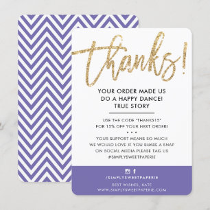 BUSINESS THANK YOU modern cute gold glitter purple Card