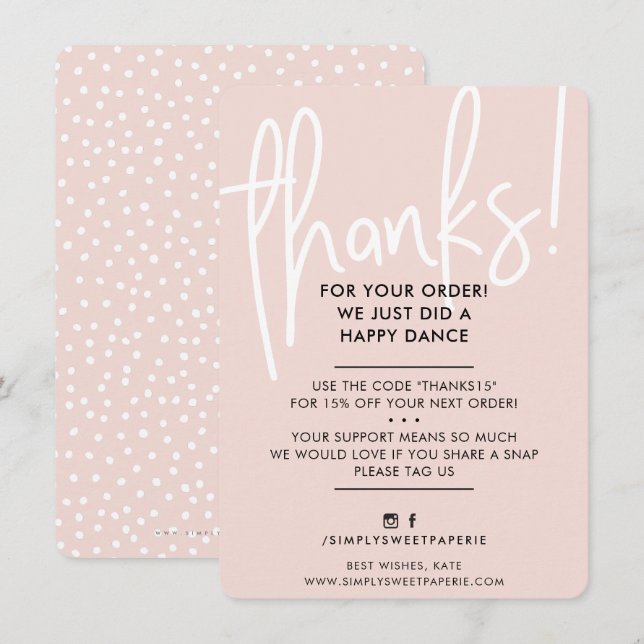 BUSINESS THANK YOU modern font blush pink black (Front/Back)