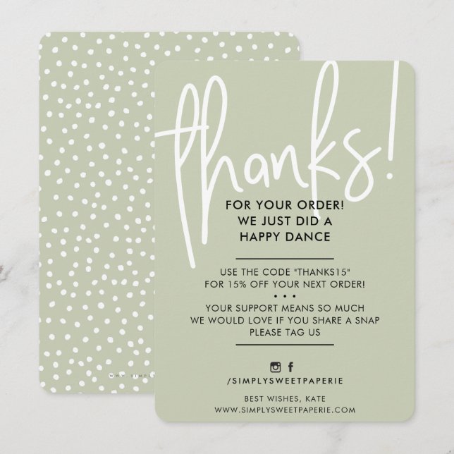 BUSINESS THANK YOU modern font sage green black (Front/Back)