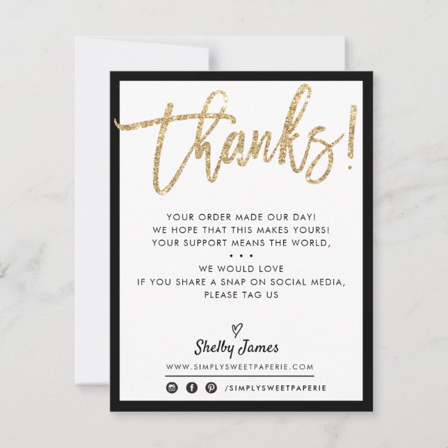 BUSINESS THANK YOU modern gold glitter black (Front)