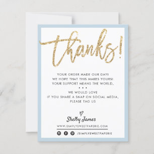 BUSINESS THANK YOU modern gold glitter pale blue