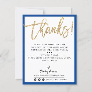 BUSINESS THANK YOU modern gold glitter ROYAL BLUE