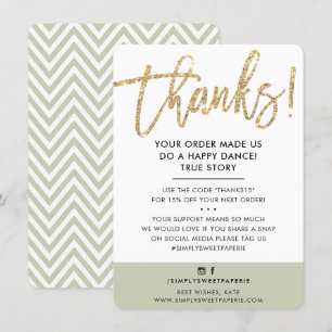 BUSINESS THANK YOU modern gold glitter sage green Card