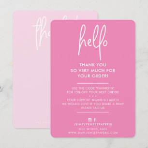 BUSINESS THANK YOU modern hello candy pink white Card
