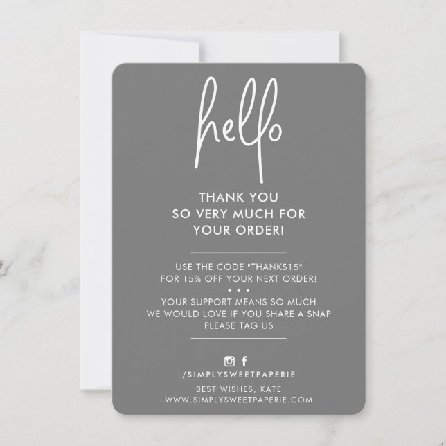 BUSINESS THANK YOU modern hello grey white ink (Front)