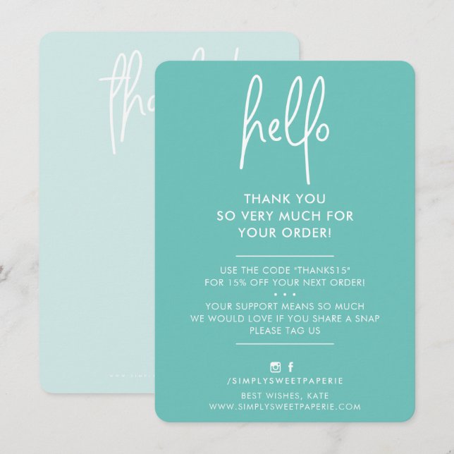 BUSINESS THANK YOU modern hello mint green white (Front/Back)