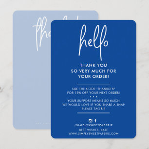 BUSINESS THANK YOU modern hello royal blue white Card