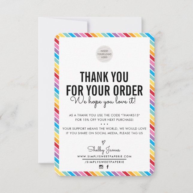 BUSINESS THANK YOU modern order insert colourful Card (Front)