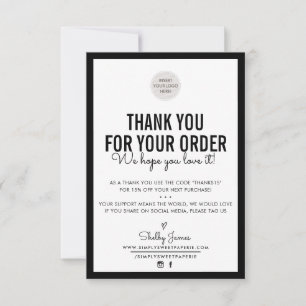 BUSINESS THANK YOU modern order insert plain black