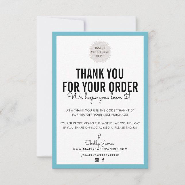 BUSINESS THANK YOU modern order insert turquoise (Front)