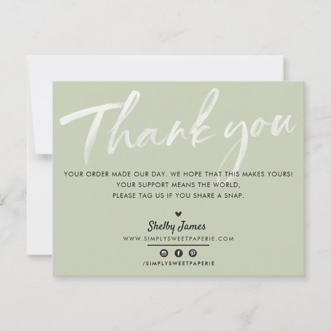 BUSINESS THANK YOU modern sage green white ink (Front)