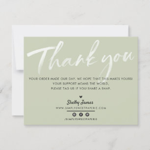 BUSINESS THANK YOU modern sage green white ink Card