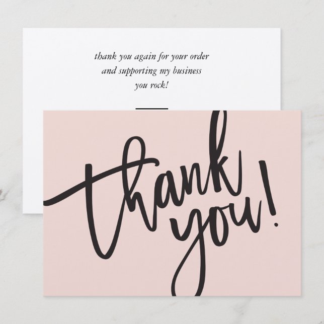 BUSINESS THANK YOU modern script insert blush pink Card (Front/Back)