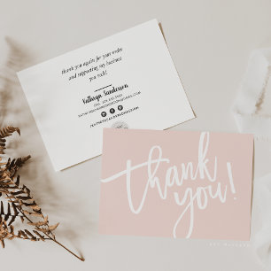 BUSINESS THANK YOU modern script insert pink logo Card
