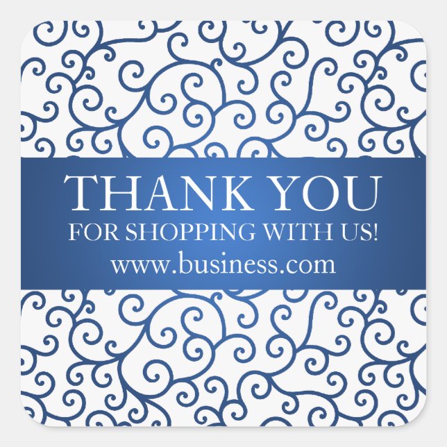 Business Thank You Modern Swirls Blue Square Sticker (Front)