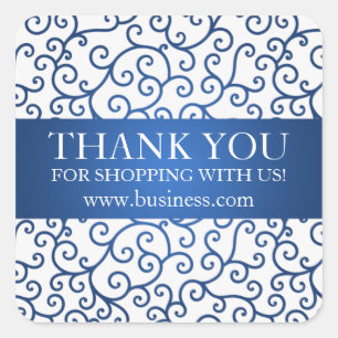 Business Thank You Modern Swirls Blue Square Sticker