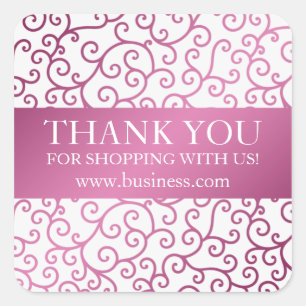 Business Thank You Modern Swirls Pink Square Sticker