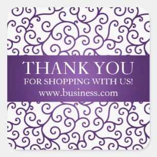 Business Thank You Modern Swirls Purple Square Sticker