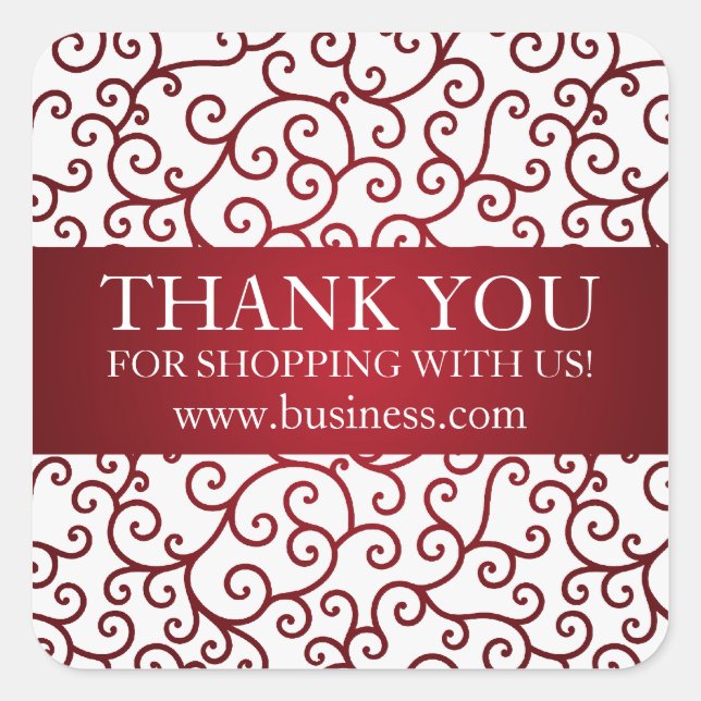 Business Thank You Modern Swirls Red Square Sticker (Front)