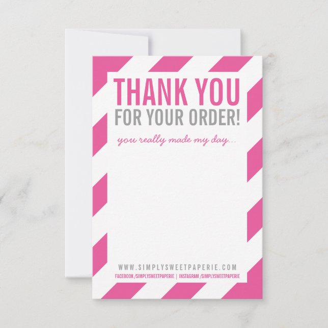BUSINESS THANK YOU NOTE bold bright stripe pink Card (Front)