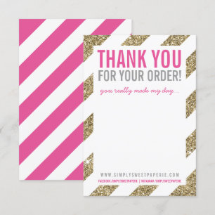 BUSINESS THANK YOU NOTE stripe gold glitter pink Invitation