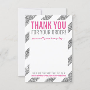 BUSINESS THANK YOU NOTE stripe silver glitter pink Card