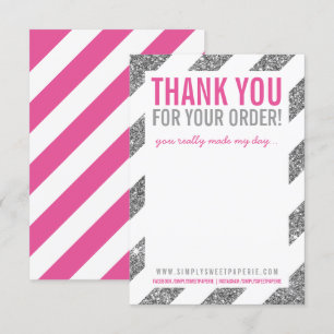 BUSINESS THANK YOU NOTE stripe silver glitter pink Invitation