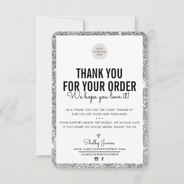 BUSINESS THANK YOU order insert silver glitter (Front)