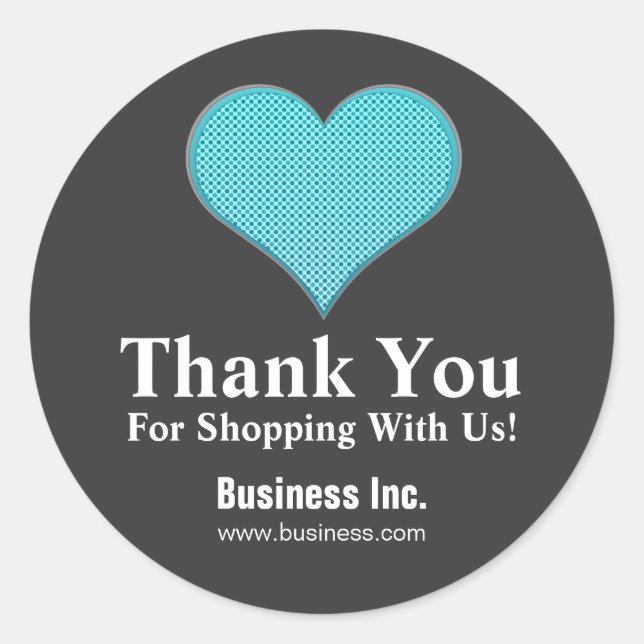 Business Thank You Polka Dot Heart Blue Classic Round Sticker (Front)