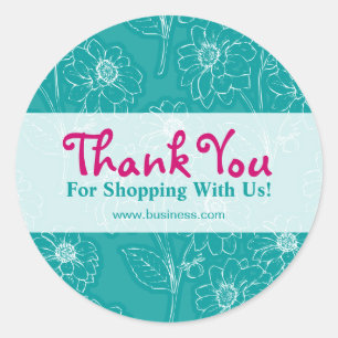 Business Thank You Pressed Flowers Turquoise Classic Round Sticker