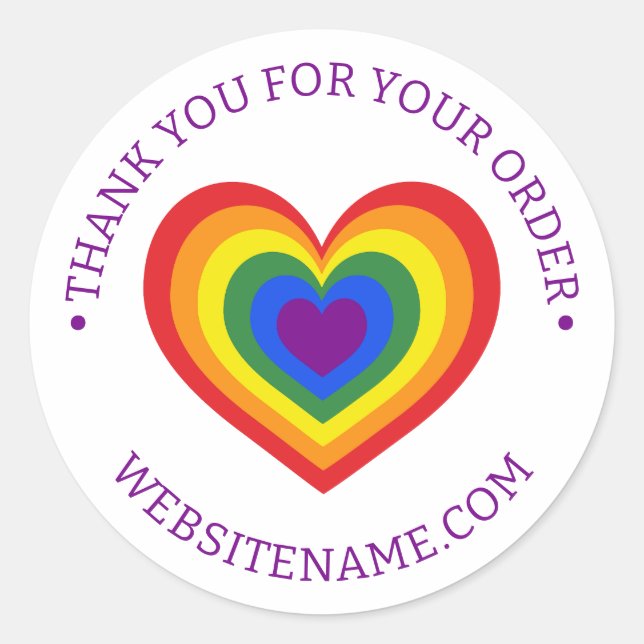 Business Thank You Rainbow Heart Website Classic Round Sticker (Front)