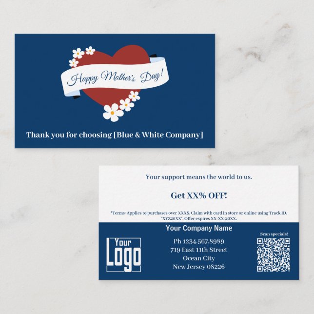 Business Thank You Red Heart Happy Mother's Day Discount Card (Front/Back)