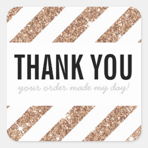 BUSINESS THANK YOU rose gold glitter stripe black Square Sticker