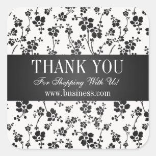 Business Thank You Salon Floral Black Square Sticker