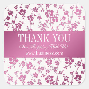 Business Thank You Salon Floral Pink Square Sticker