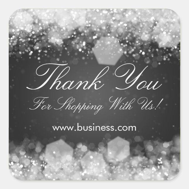 Business Thank You Sparkling Night Black Square Sticker (Front)