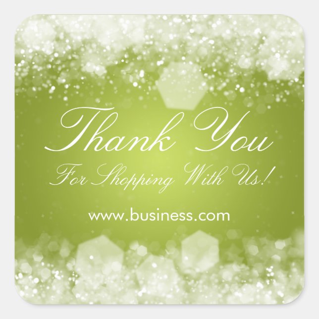 Business Thank You Sparkling Night Green Square Sticker (Front)