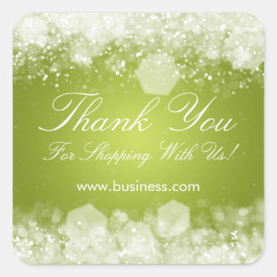 Business Thank You Sparkling Night Green Square Sticker