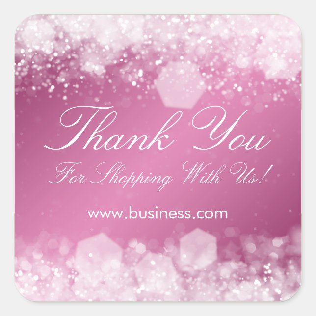 Business Thank You Sparkling Night Pink Square Sticker (Front)