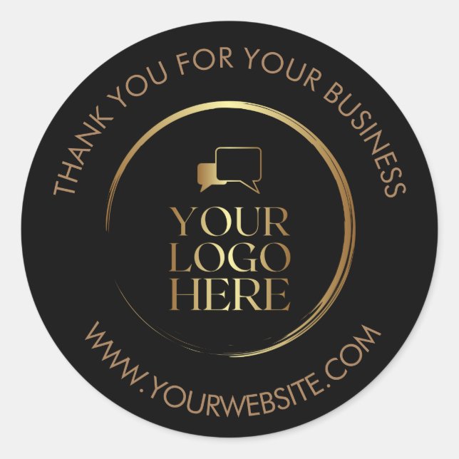 Business Thank You Stickers Custom Logo Gold black (Front)