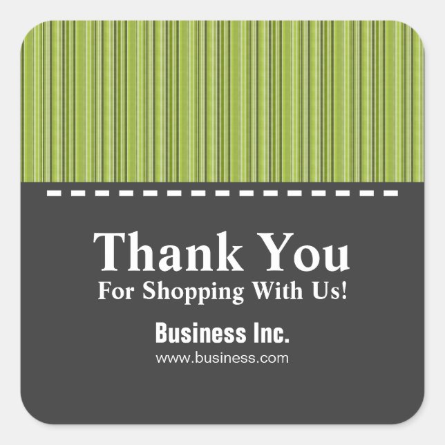 Business Thank You Stylish Lines Green Square Sticker (Front)