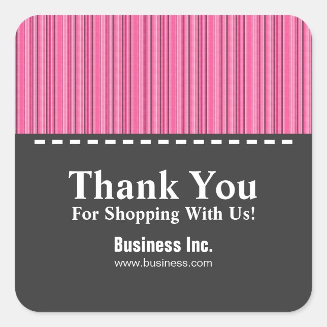 Business Thank You Stylish Lines Pink Square Sticker (Front)