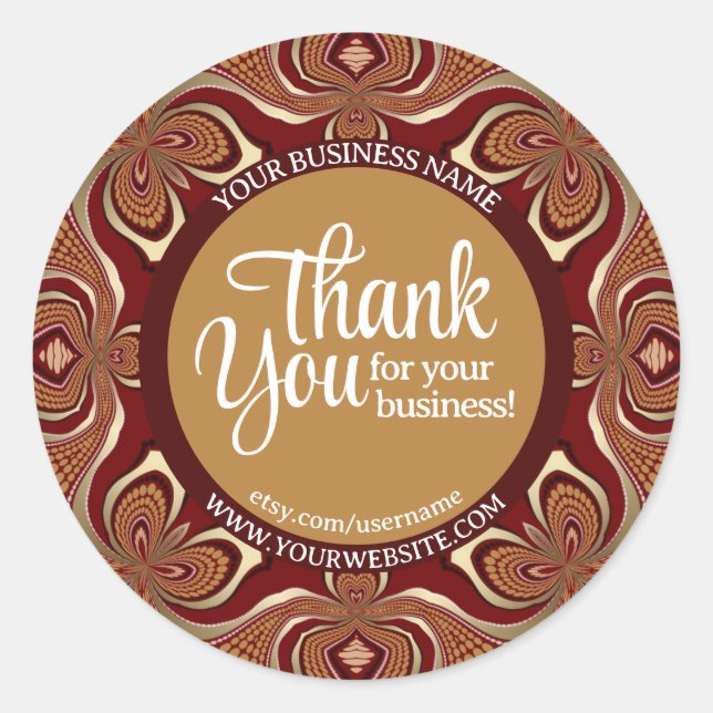 Business Thank You Warm Chocolate & Gold Earth Classic Round Sticker (Front)