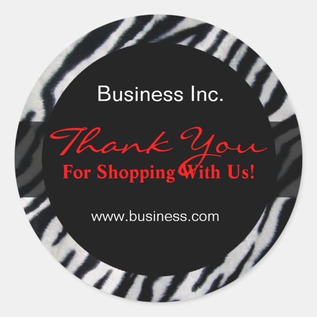 Business Thank You Zebra Red Classic Round Sticker (Front)