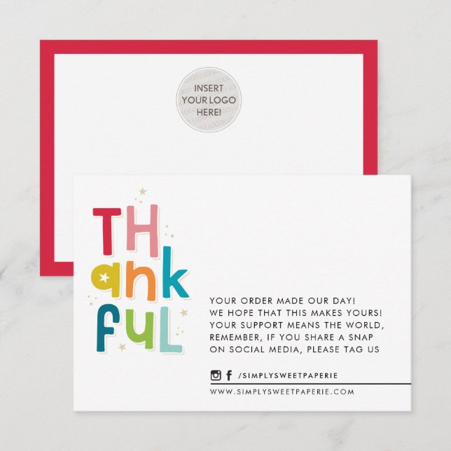 BUSINESS THANKFUL bold bright fun typography  Thank You Card (Front/Back)