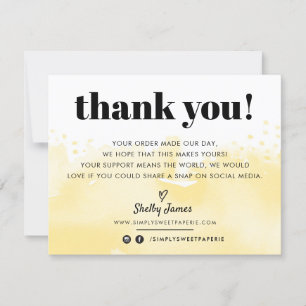 BUSINESS THANKS modern watercolor yellow LOGO Thank You Card